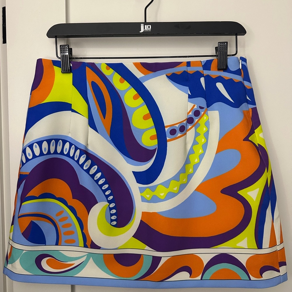 Zara Multicolor Abstract Print Mini Skirt - Blue, Orange & Purple